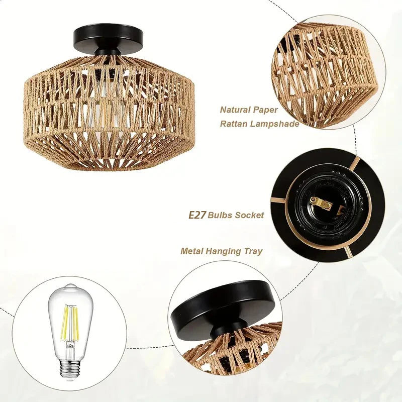 Ceiling Lights Rattan Chandelier Light Fixture Hand Woven — product photo 5 of 6