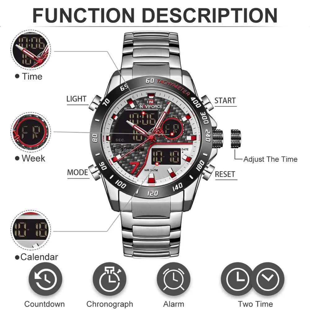 NAVIFORCE Men Luminous Waterproof Digital Watch LED Sport — product photo 5 of 6