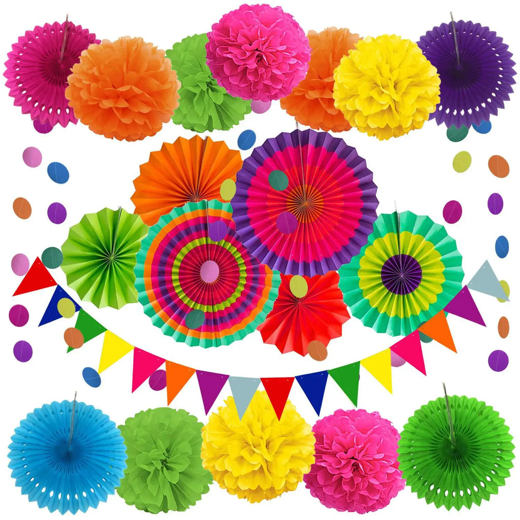 21 pcs Paper Fans Bunting Flags Pom Poms — main product photo
