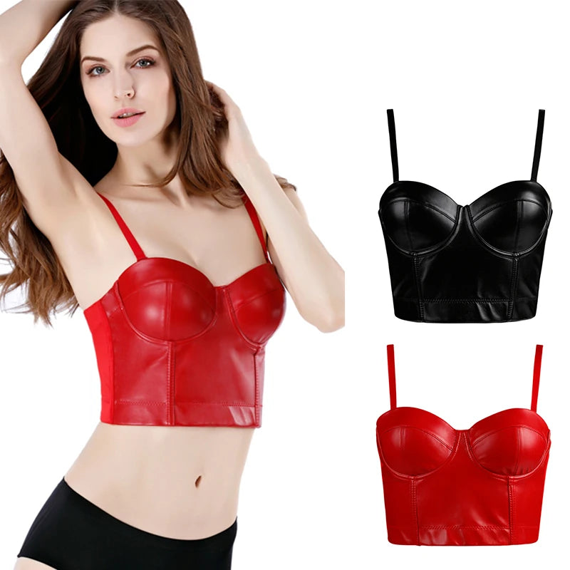 Wechery Women Leather Corset Top Crop Bustier Gothic — product photo 3 of 6