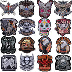 Pulaqi Punk Big Skull Motorcycle Iron On Embroidered — main product photo