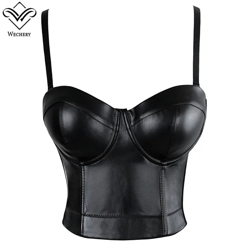 Wechery Women Leather Corset Top Crop Bustier Gothic — main product photo