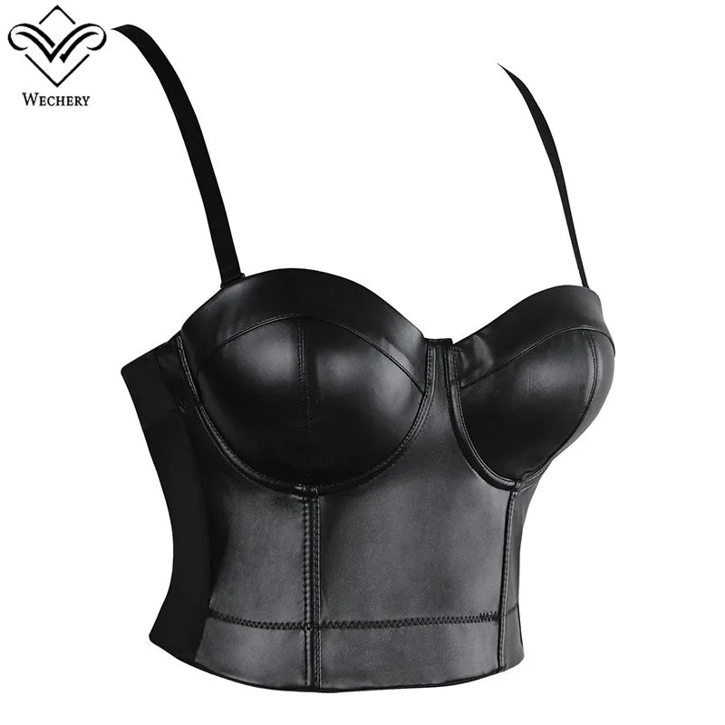Wechery Women Leather Corset Top Crop Bustier Gothic — product photo 2 of 6