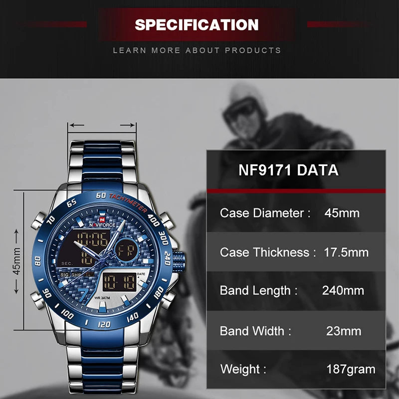 NAVIFORCE Digital Watches for Men Luxury Stainless Steel — product photo 5 of 6