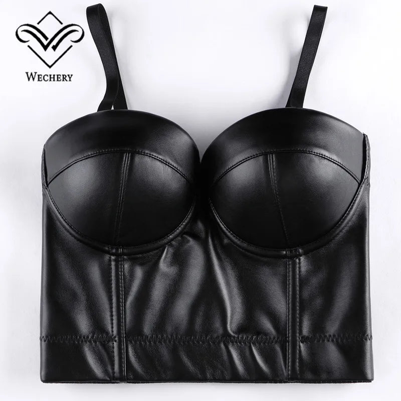 Wechery Women Leather Corset Top Crop Bustier Gothic — product photo 5 of 6