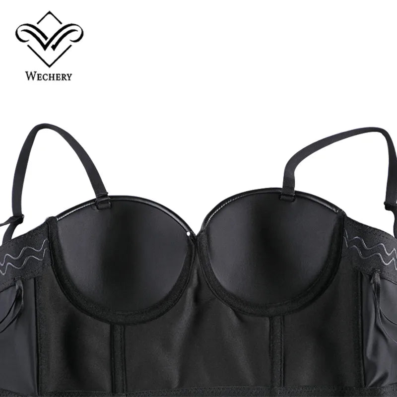 Wechery Women Leather Corset Top Crop Bustier Gothic — product photo 4 of 6