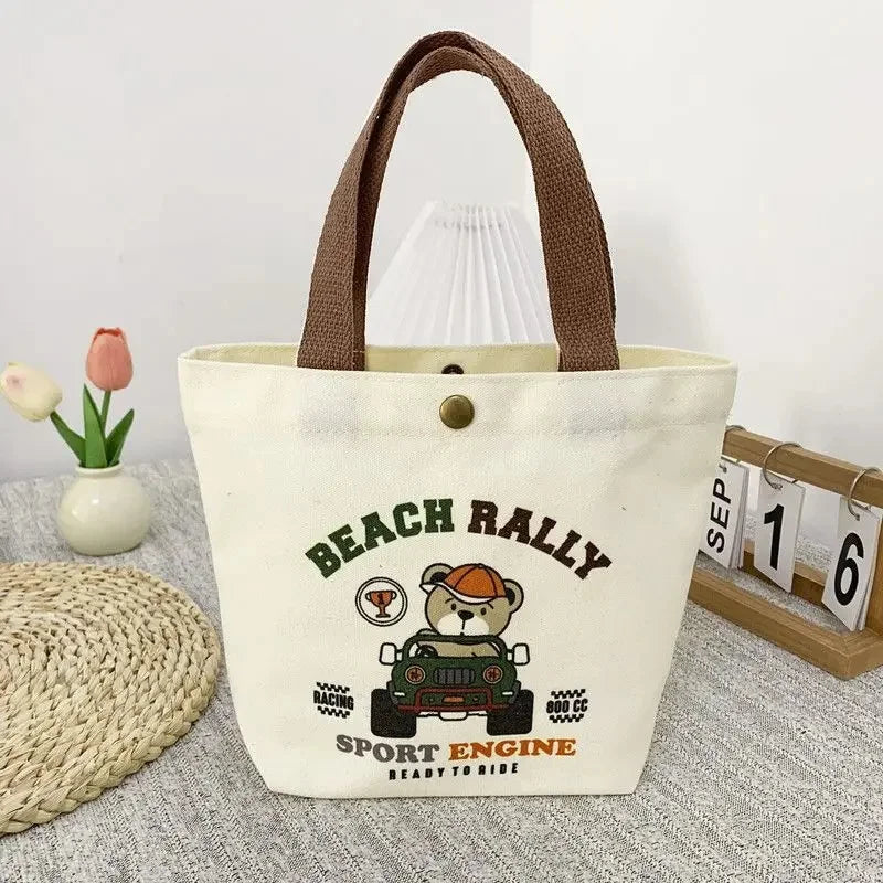 Cute Bear Canvas Mini Handheld Tote Bag Women — product photo 5 of 6