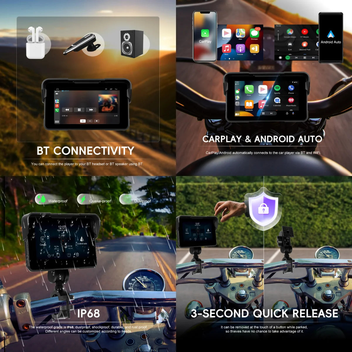 Podofo 5 Inch Portable Motorcycle IPS Screen with — product photo 3 of 4