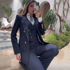 Fashion Navy Blue Striped Women Suit 3 Pcs — main product photo