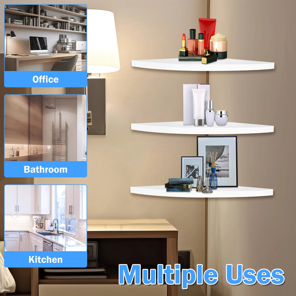 3Pcs Wall Mounted Decorative Shelf White Corner Rack — product photo 5 of 6