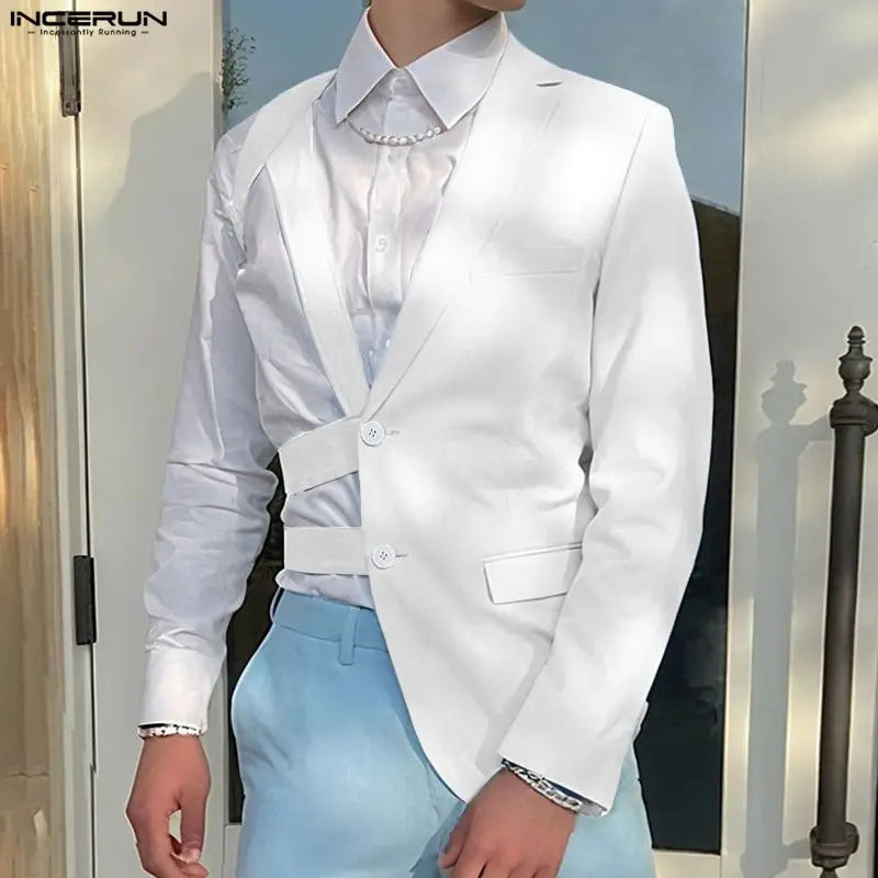 INCERUN Men Irregular Blazer Solid Color Lapel Long — product photo 3 of 6