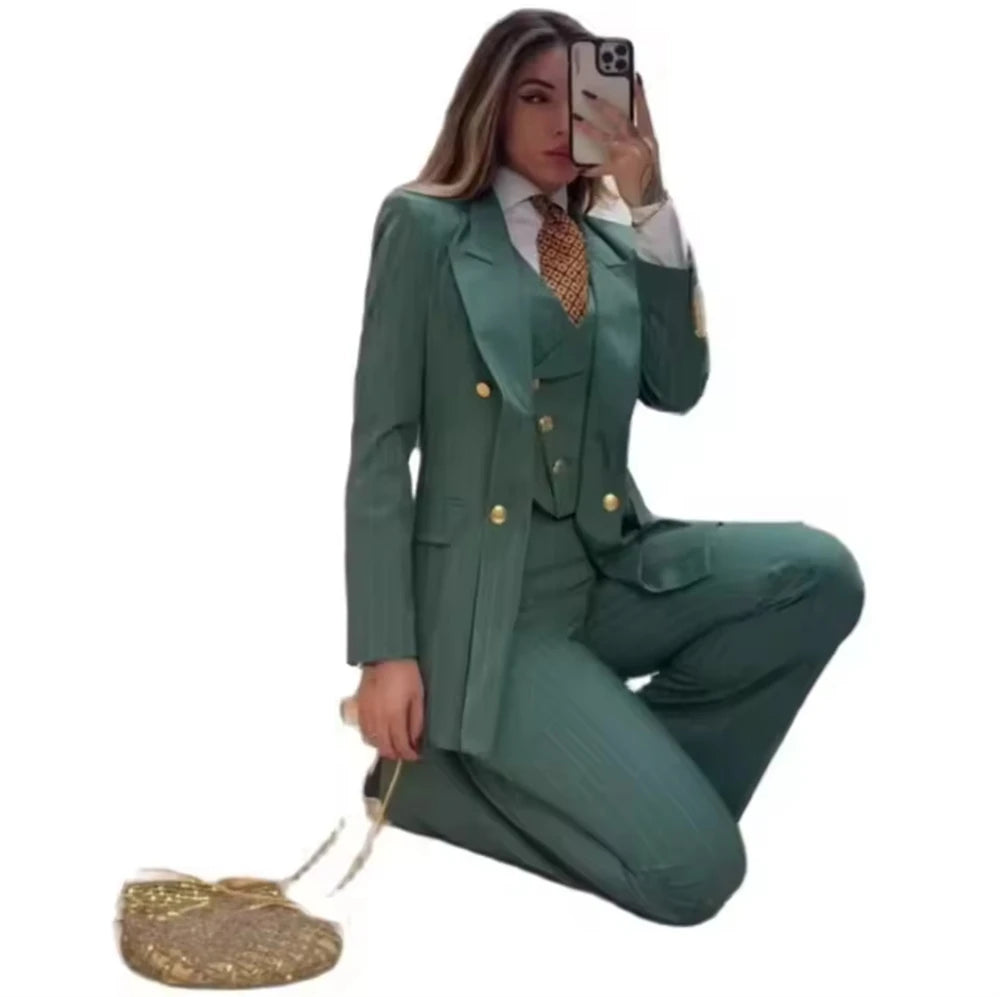 Fashion Navy Blue Striped Women Suit 3 Pcs — product photo 4 of 4