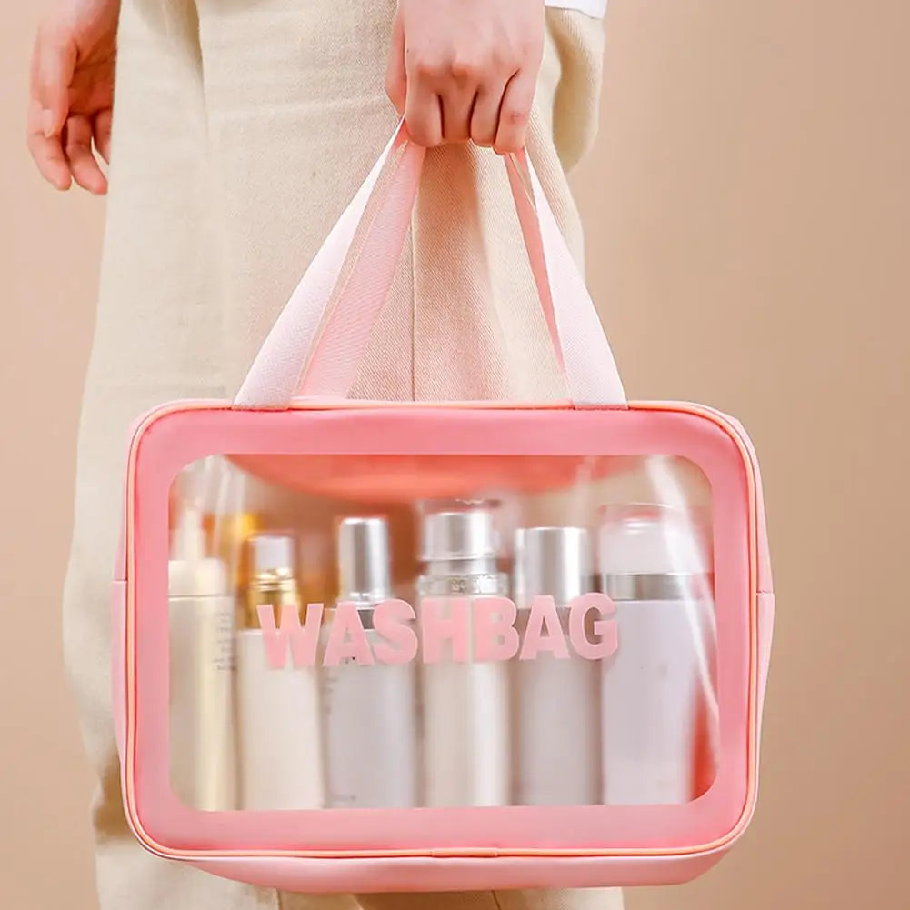 Dry-wet separation double transparent PU makeup bag portable — product photo 5 of 6
