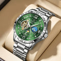 1pc Mechanical Tourbillon Watch Green Dial Steel Strap — main product photo