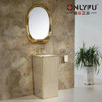 Luxury Gold One-Piece Pedestal Sink European Style Floor-Standing — product photo 5 of 6