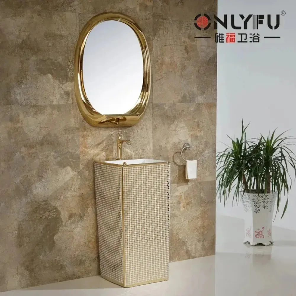 Luxury Gold One-Piece Pedestal Sink European Style Floor-Standing — product photo 5 of 6