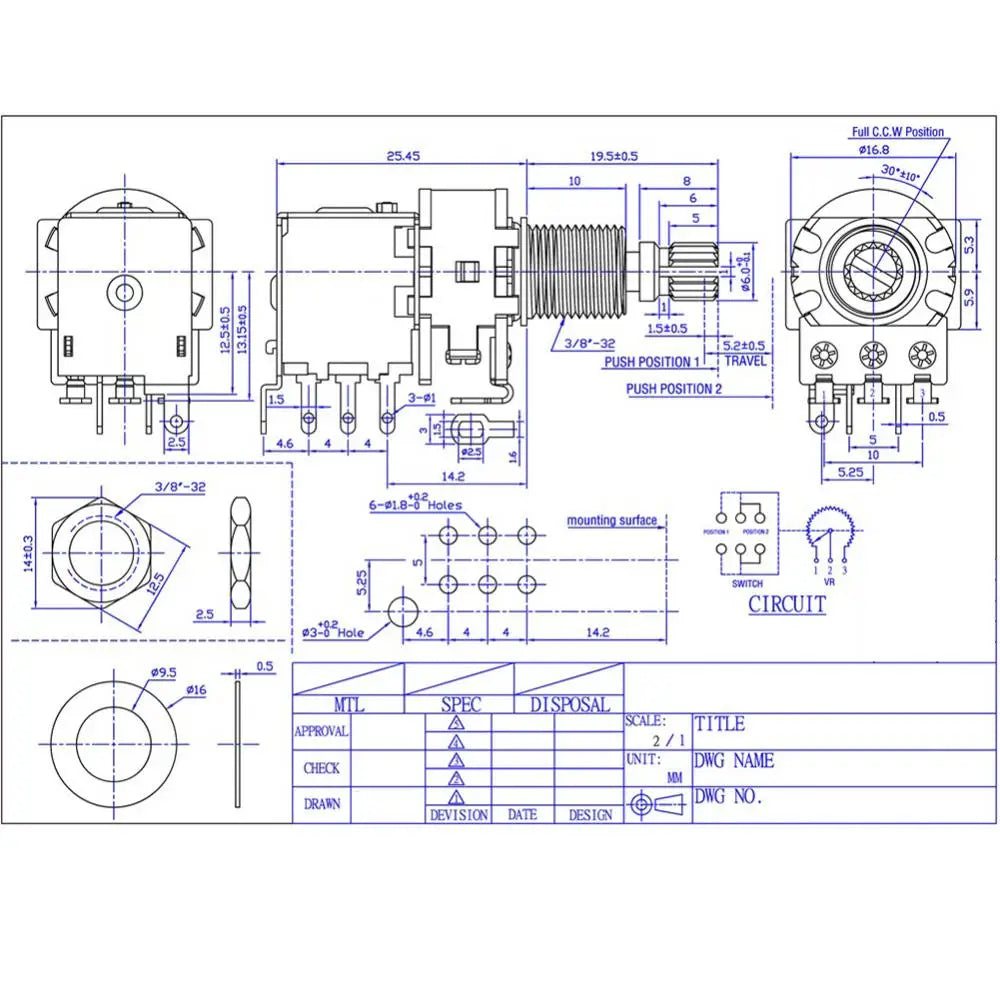25mm Shaft Push Push Switch Potentiometer Tones Control — product photo 6 of 6