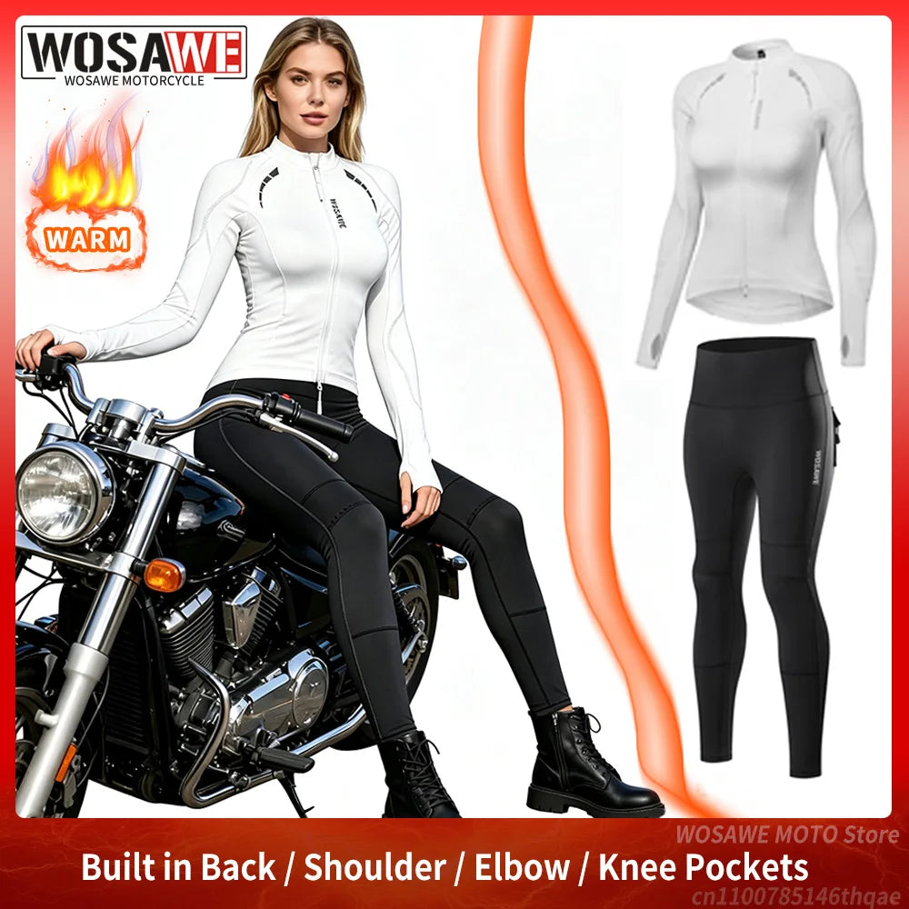 WOSAWE Women Motorcycle Jacket Pants Set Autumn Winter — main product photo