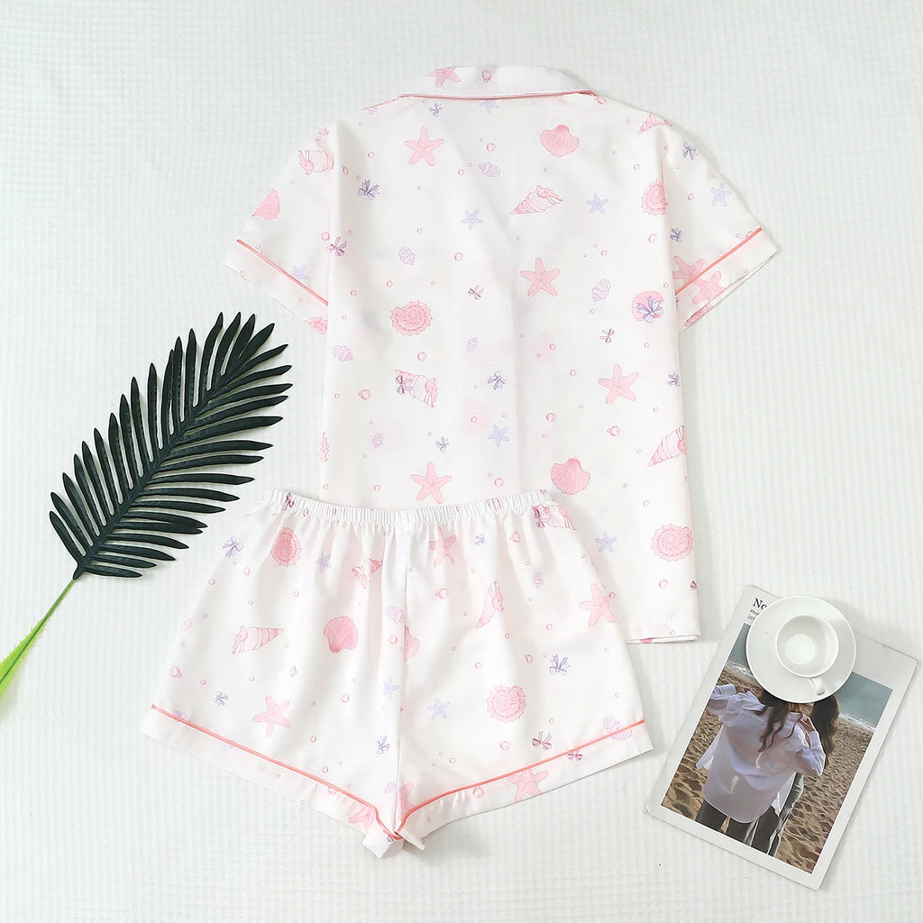Two-Piece Comfortable Pink Shell and Conch Print Lapel — product photo 2 of 6