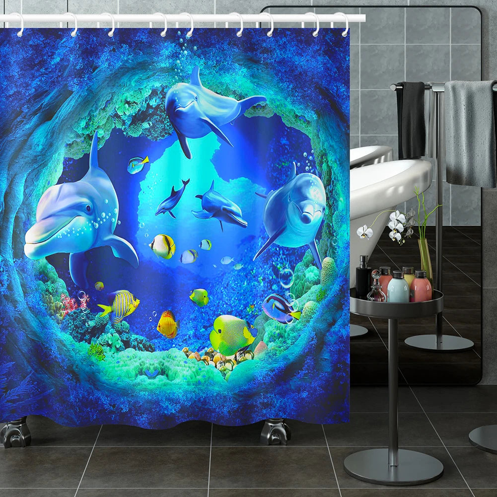 Dolphin Shower Curtain Blue Underwater World Marine Life — product photo 4 of 6
