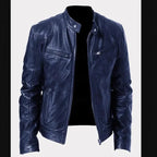 Fashion Men Stand Collar Motorcycle Leather Jackets Multi-pockets — product photo 2 of 6