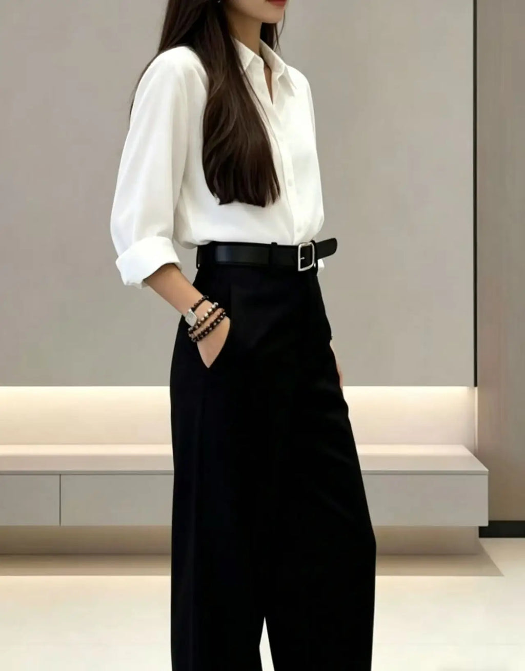 Women Black High Waist Wide Leg Suit Pants — product photo 4 of 5