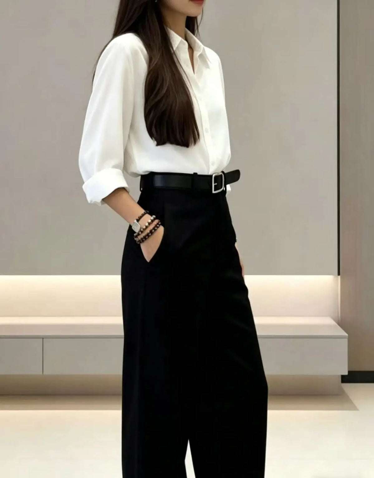 Women Black High Waist Wide Leg Suit Pants — product photo 4 of 5