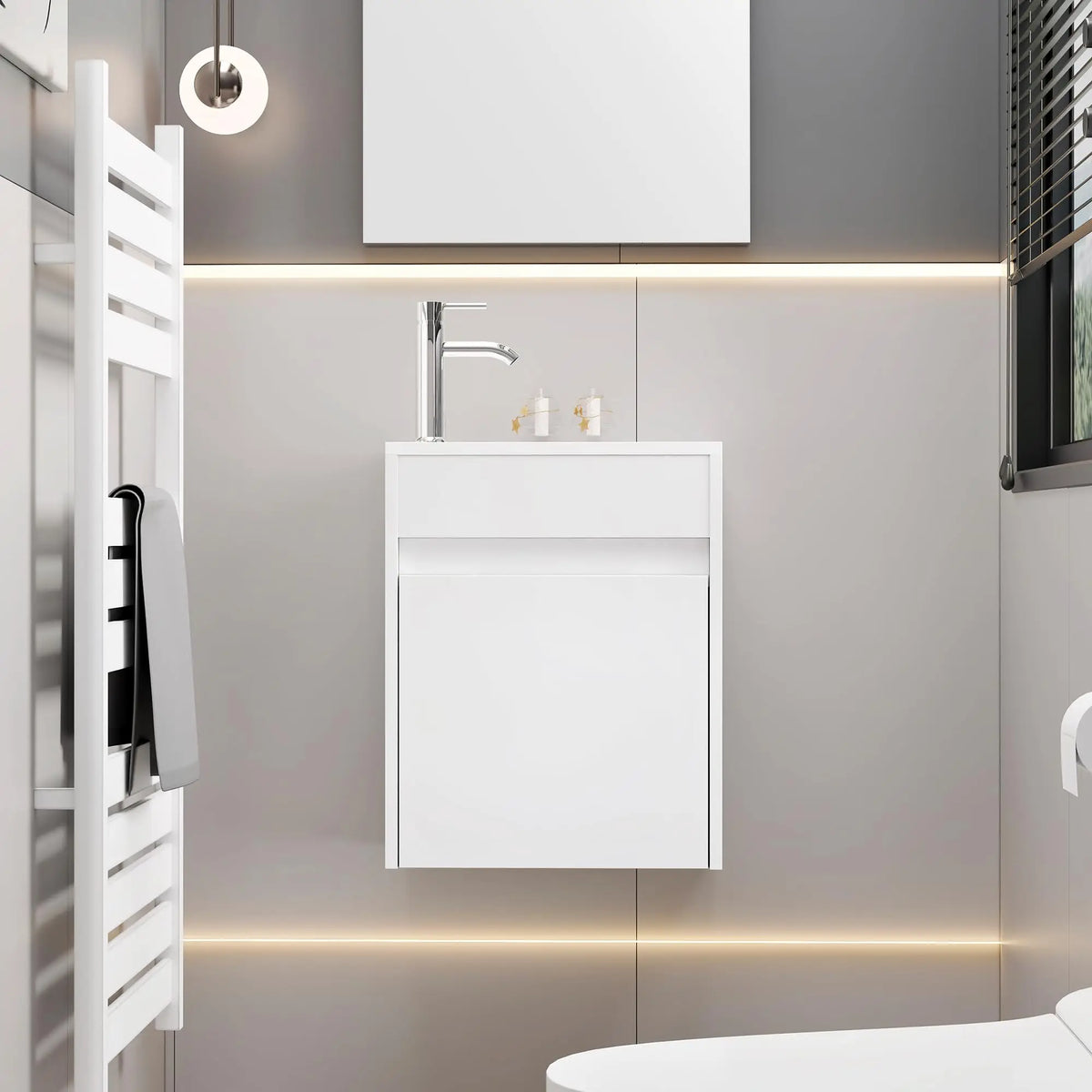 *16" Small Modern Painted Wall Mounted Floating Bathroom — product photo 2 of 6