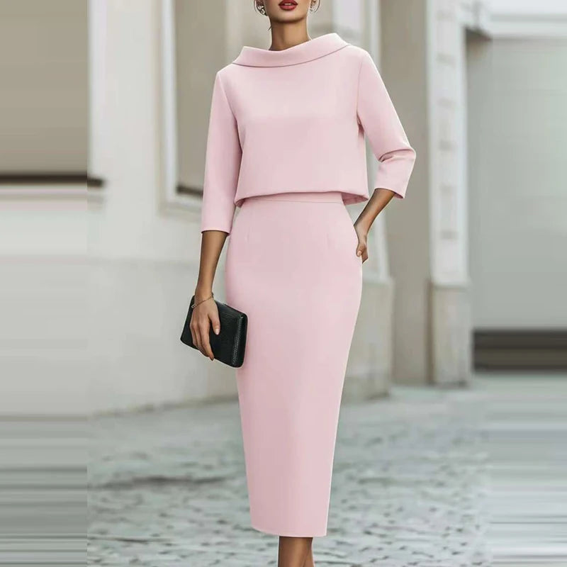 Formal Occasion Solid Two Piece Set Ladies O-neck — product photo 4 of 6