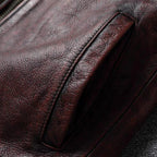 Retro Distressed Lapel First Layer Cowhide Leather Motorcycle — product photo 6 of 6