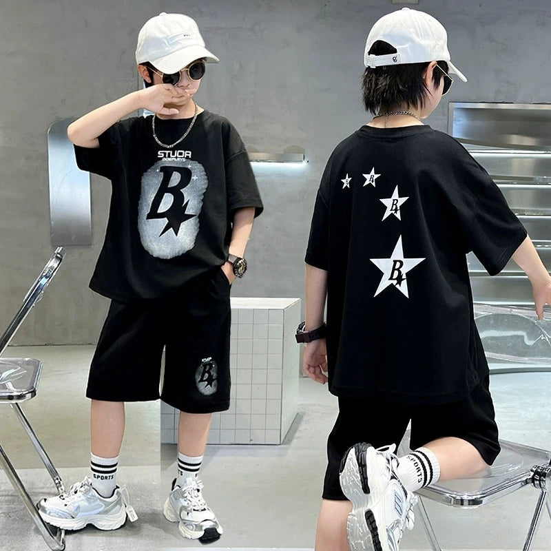 Summer Teenager Boys Clothing Set Cotton Letter Short — product photo 2 of 6