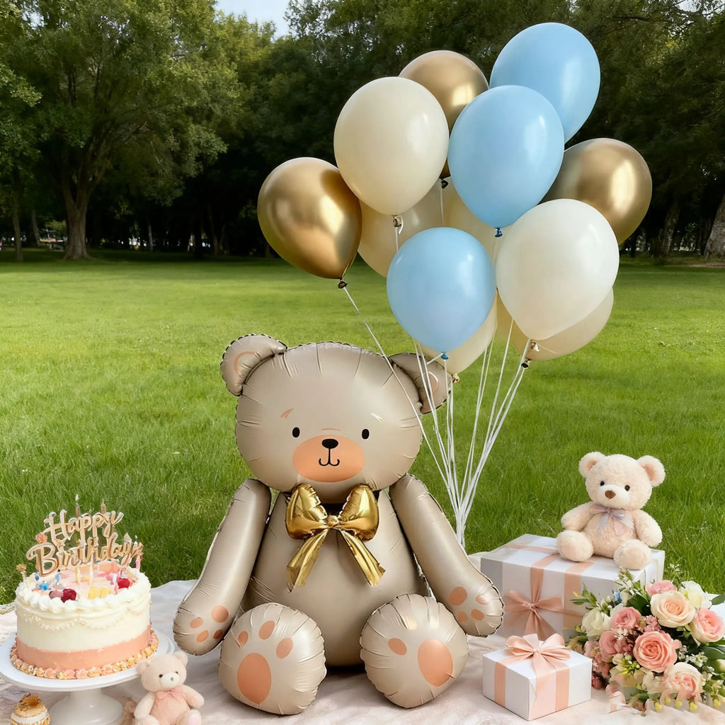 Matte white bow teddy bear balloon set latex — product photo 5 of 6