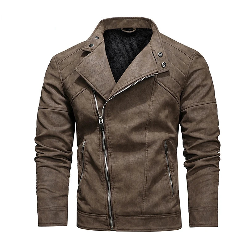 Fashion Leather Jacket Men Winter Fleece Warm Zipper — product photo 2 of 6