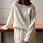 Casual Knitted Sweater Round Neck Open Back Long — product photo 2 of 6