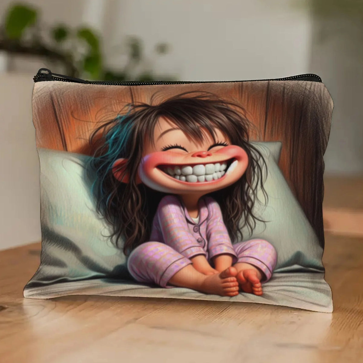 "Smiling Girl" Print Premium Zippered Makeup Bag Large — product photo 5 of 6
