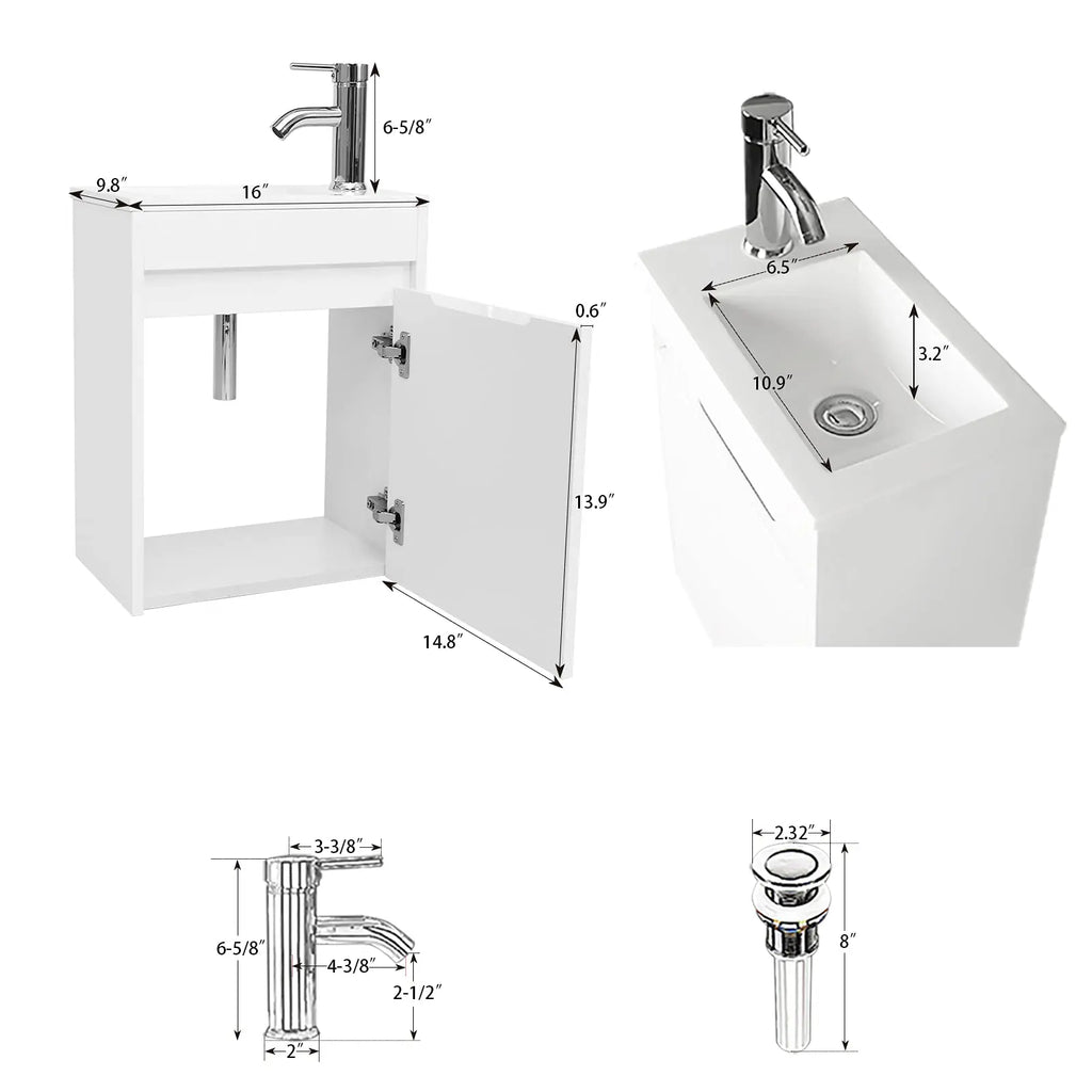 *16" Small Modern Painted Wall Mounted Floating Bathroom — product photo 5 of 6