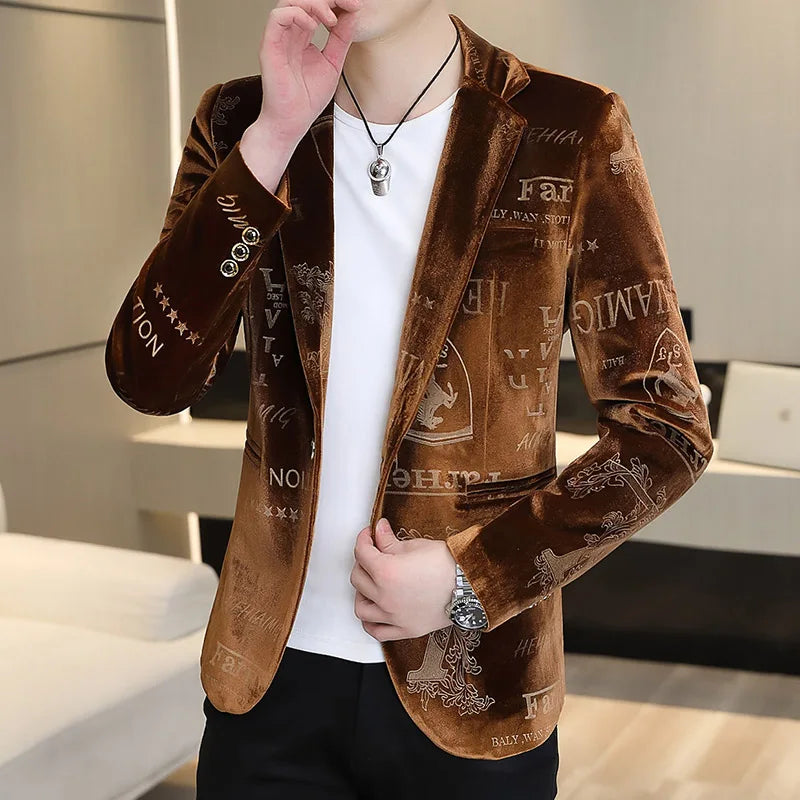 Brand Clothing Luxury Velvet Suit Jacket Men Fashion — product photo 4 of 6