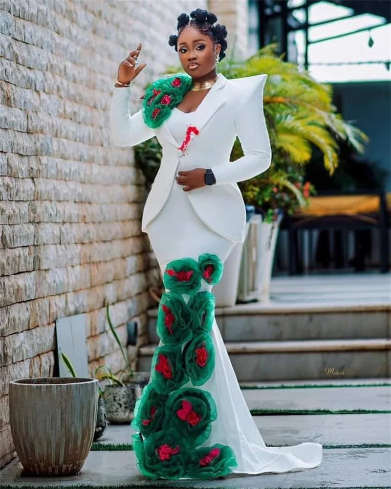 White Women Suit Set 2 Pcs Blazer Long — product photo 2 of 3
