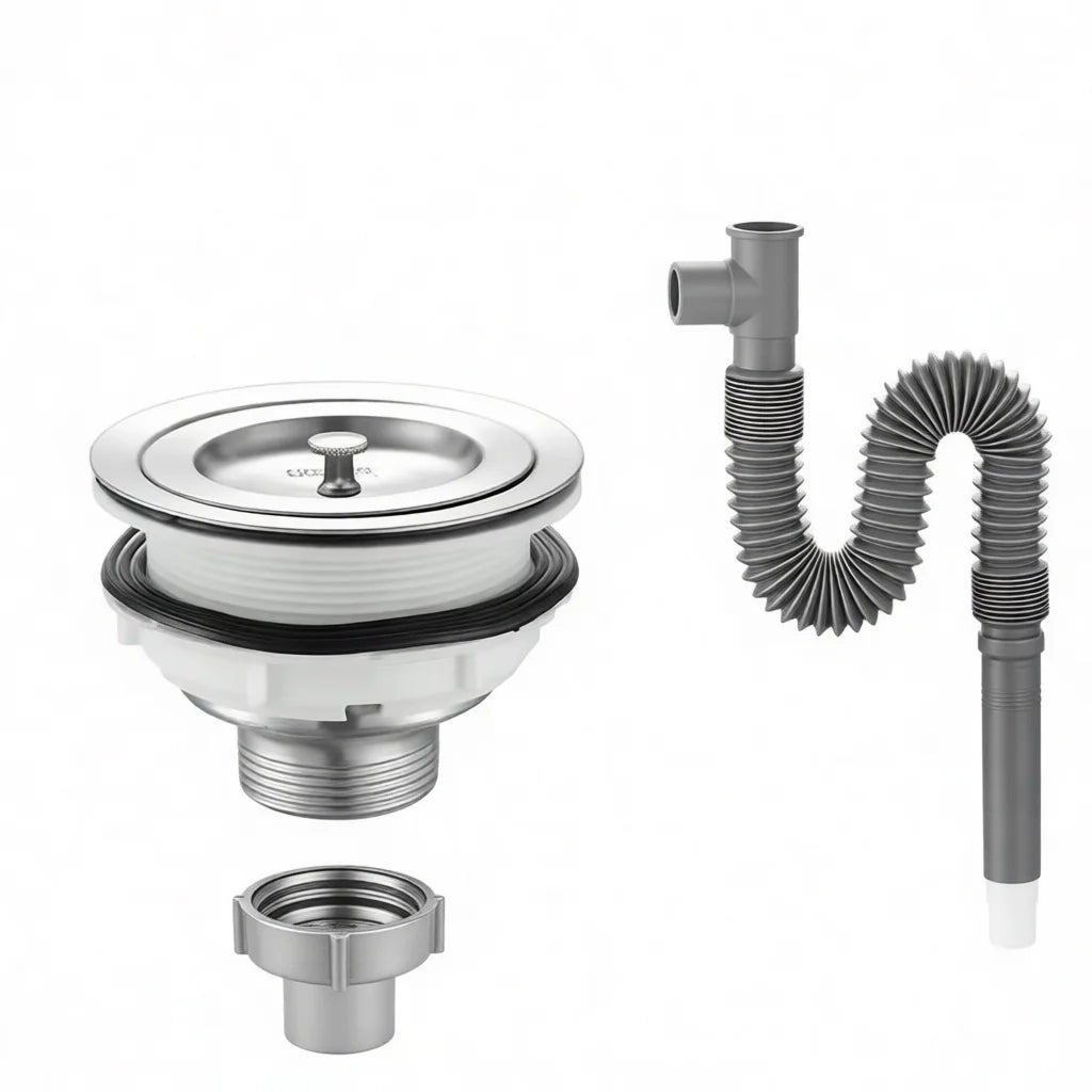 Stainless Steel Basin Drain Connector With Overflow Mop — product photo 5 of 6
