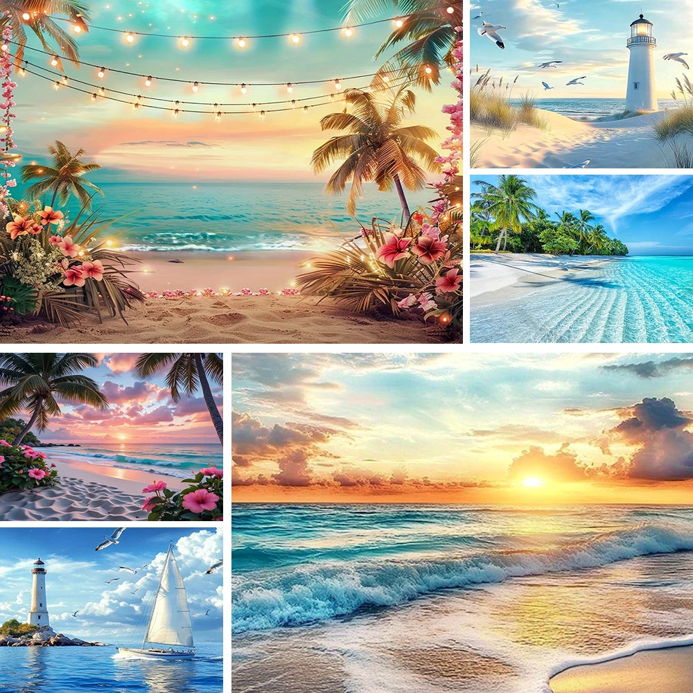 Summer Hawaii Beach Theme Backdrop Vibrant Waves and — main product photo