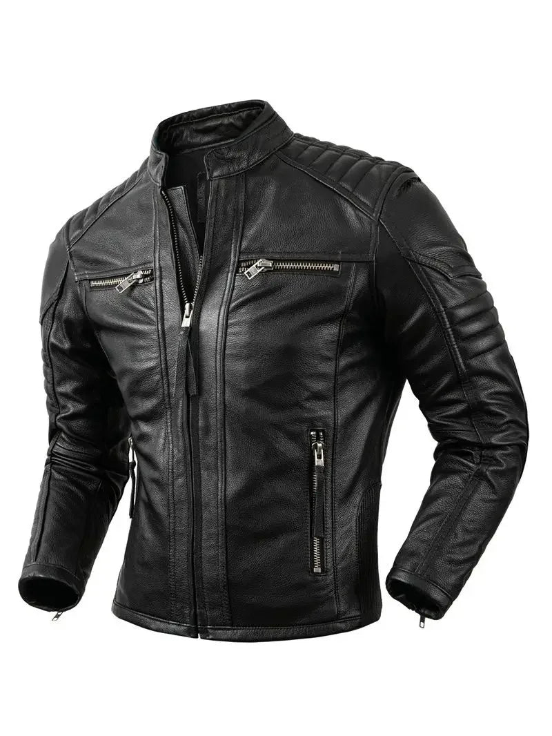 Men's Natural Leather Jacket First Layer Calfskin Stand — product photo 6 of 6