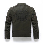 Men's Frosted Retro Embroidery Zipper Leather Jacket — product photo 5 of 6