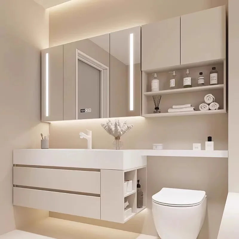 Sintered stone seamless ceramic basin bathroom vanity set — main product photo