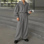 INCERUN Men Sets Solid Oversize Navy Collar Long — product photo 4 of 6
