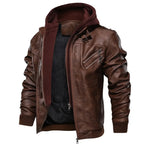 Men Hooded PU Leather Jacket Autumn Winter Retro — main product photo
