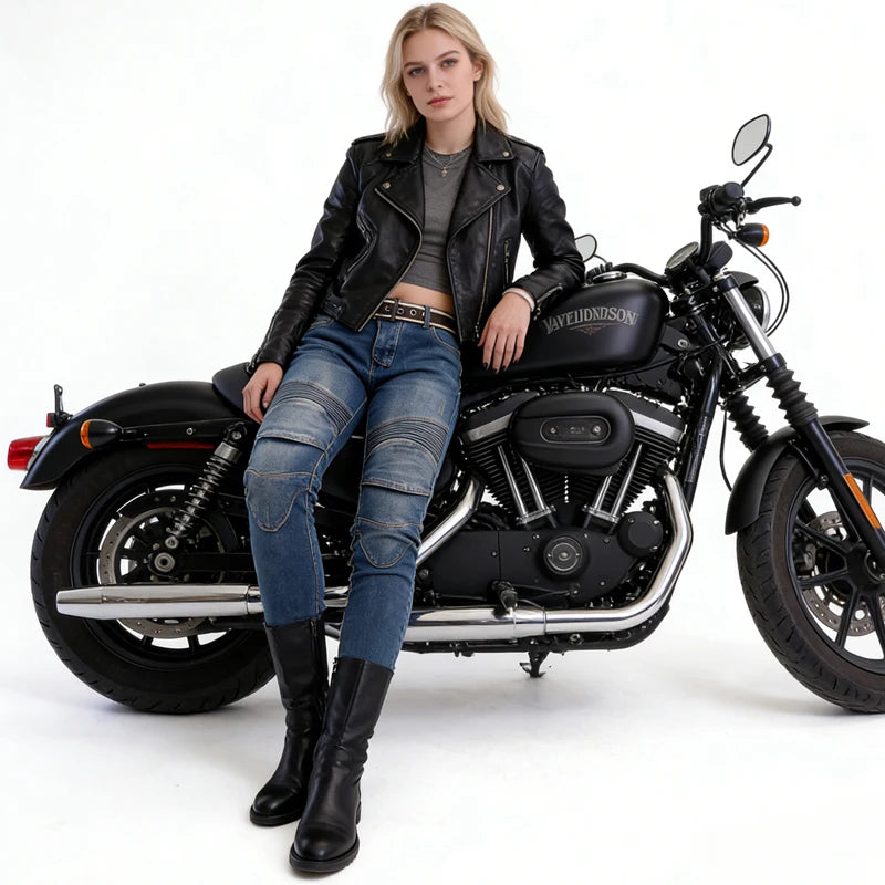 Motorcycle woman Blue Jeans offroad riding pants Black — product photo 5 of 5