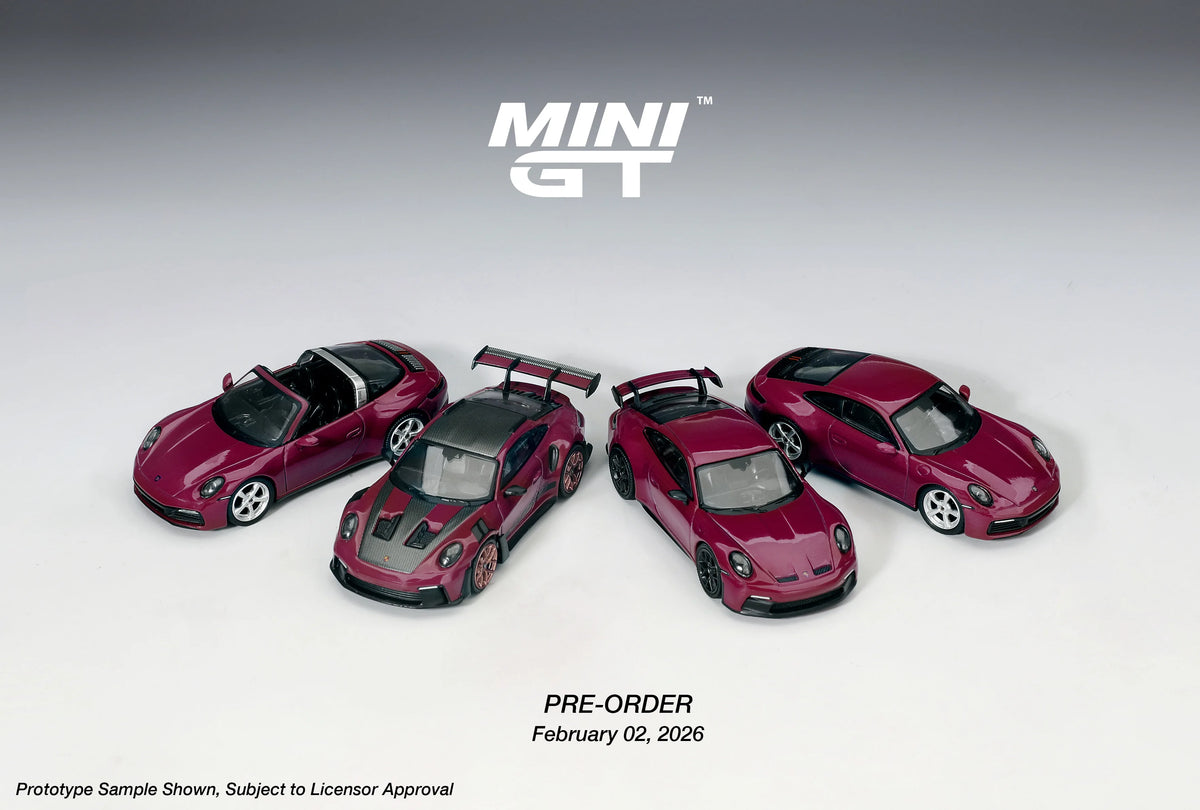 MINIGT 1/64 Porsche 911 (992.1) Rubystone Red Set — main product photo