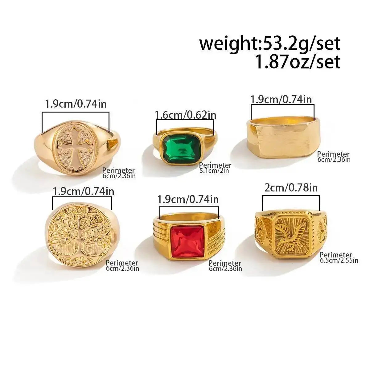 Ingemark 6Pcs/Set Retro Gold Color Signet Chunky Rings — product photo 4 of 6