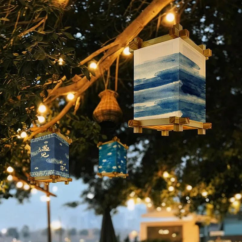 4pcs/set Outdoor Lantern Background Cloth Blue Indigo Dyed — product photo 2 of 6