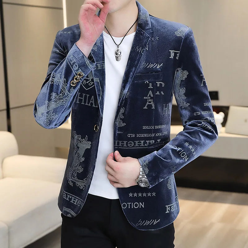 Brand Clothing Luxury Velvet Suit Jacket Men Fashion — product photo 2 of 6